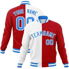 White Red Powder Blue Split Varsity Full-Snap Letterman Jacket 1