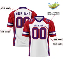 White Red-Purple Raglan Sleeves Side Pattern Football Jersey 2