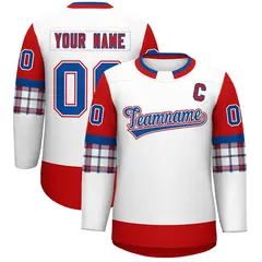 White Red Raglan Round-Neck Hockey Jersey 1