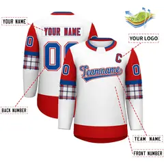 White Red Raglan Round-Neck Hockey Jersey 2