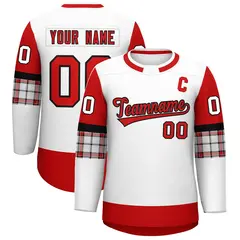 White Red Raglan Round-Neck Hockey Jersey 1