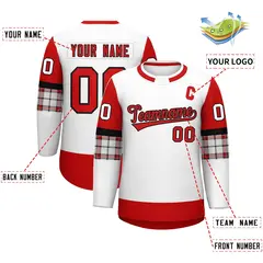 White Red Raglan Round-Neck Hockey Jersey 2