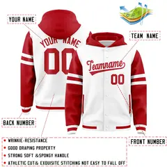 White Red Raglan Three Stripes Varsity Letterman Jacket Hoodie 4