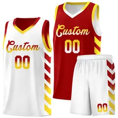 White Red Reversible Basketball Kits - Side Arrow Red Gold Gradient 1