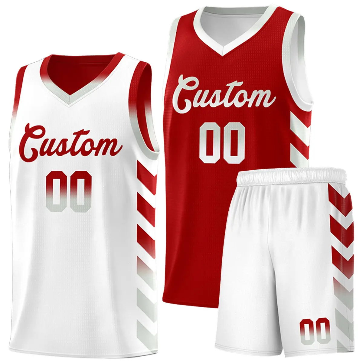 White Red Reversible Basketball Kits - Side Arrow Red Gray Gradient
