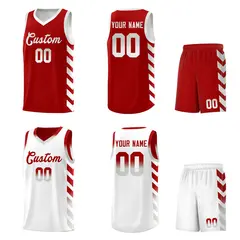White Red Reversible Basketball Kits - Side Arrow Red Gray Gradient 2