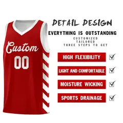 White Red Reversible Basketball Kits - Side Arrow Red Gray Gradient 3
