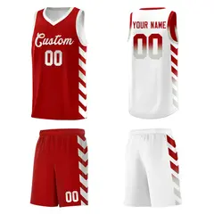 White Red Reversible Basketball Kits - Side Arrow Red Gray Gradient 5