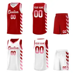 White Red Reversible Basketball Kits - Side Arrow Red Light Pink Gradient 2