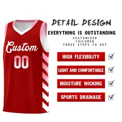 White Red Reversible Basketball Kits - Side Arrow Red Light Pink Gradient 3