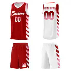 White Red Reversible Basketball Kits - Side Arrow Red Light Pink Gradient 5