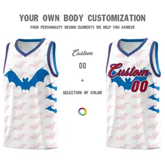 White Red Royal Bat Pattern Halloween Basketball Jersey 3