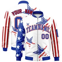 White Red Royal Blue American Flag Independence Day Full Zip Wrinkle-Resistant Jacket