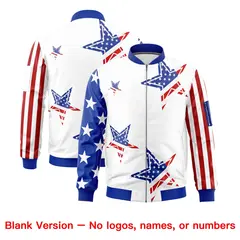 White Red Royal Blue American Flag Independence Day Full Zip Wrinkle-Resistant Jacket 5