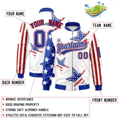 White Red Royal Blue American Flag Independence Day Full Zip Wrinkle-Resistant Jacket 6