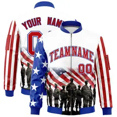 White Red Royal Blue American Flag Independence Day Full Zip Wrinkle-Resistant Jacket