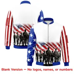 White Red Royal Blue American Flag Independence Day Full Zip Wrinkle-Resistant Jacket 6