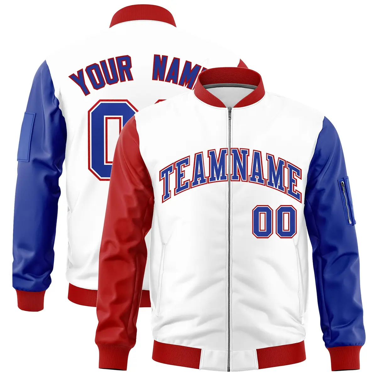 White Red Royal Blue American Flag Independence Day Full Zip Wrinkle-Resistant Jacket