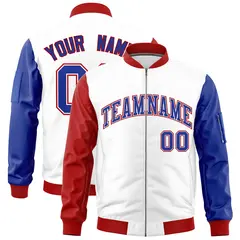 White Red Royal Blue American Flag Independence Day Full Zip Wrinkle-Resistant Jacket
