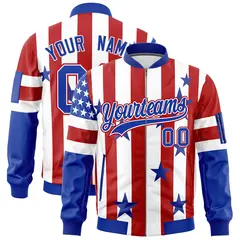 White Red Royal Blue American Flag Independence Day Full Zip Wrinkle-Resistant Jacket 1