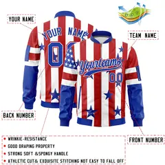 White Red Royal Blue American Flag Independence Day Full Zip Wrinkle-Resistant Jacket 2