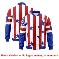 White Red Royal Blue American Flag Independence Day Full Zip Wrinkle-Resistant Jacket 6