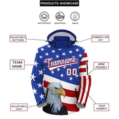 White Red Royal Blue Independence Day American Flag Waterproof Jacket 2