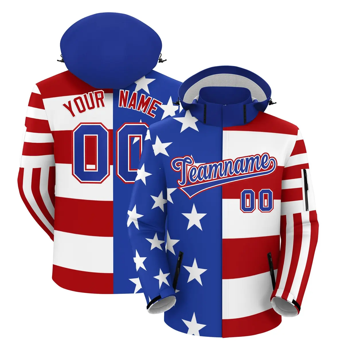 White Red Royal Blue Independence Day American Flag Waterproof Jacket