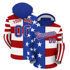 White Red Royal Blue Independence Day American Flag Waterproof Jacket 1