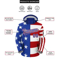 White Red Royal Blue Independence Day American Flag Waterproof Jacket 2