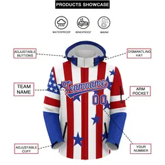 White Red Royal Blue Independence Day American Flag Waterproof Jacket 2