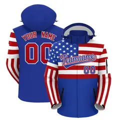 White Red Royal Blue Independence Day American Flag Waterproof Jacket 1