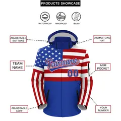 White Red Royal Blue Independence Day American Flag Waterproof Jacket 2