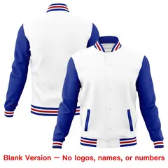 White Red Royal Blue Raglan Full-Snap Letterman Cotton Jacket 6
