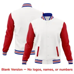 White Red Royal Blue Raglan Sleeve Cotton Letterman Jacket 6