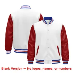 White Red Royal Blue Raglan Varsity Full-Snap Leather Sleeves Letterman Jacket 5