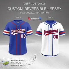 White Red Royal Blue Reversible Two-Button Baseball Jersey 2
