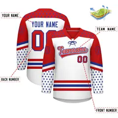 White Red Royal Blue Star Series Lace-Up Neck Hockey Jersey 2