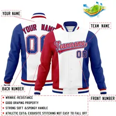 White Red Royal Blue Three-Color Block Varsity Letterman Jacket 2