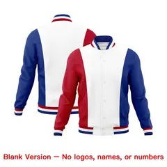 White Red Royal Blue Three-Color Block Varsity Letterman Jacket 7