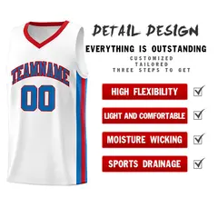 White Red-Royal Classic Athletic Casual Basketball Jersey 4