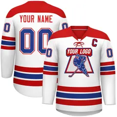 White Red Royal Classic Lace-Up Neck Hockey Jersey