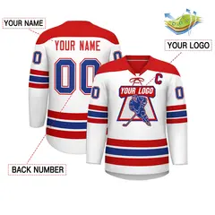 White Red Royal Classic Lace-Up Neck Hockey Jersey 2