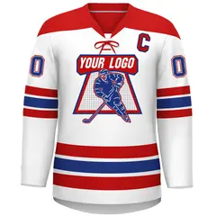 White Red Royal Classic Lace-Up Neck Hockey Jersey 3