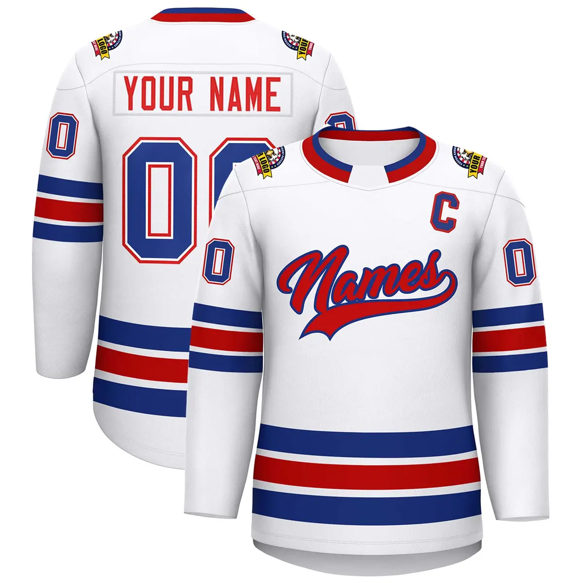 White Red-Royal Classic Style Hockey Jersey