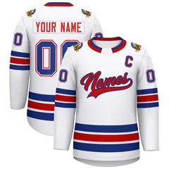 White Red-Royal Classic Style Hockey Jersey