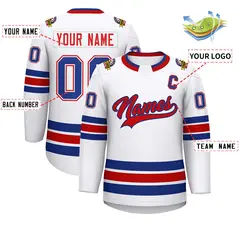 White Red-Royal Classic Style Hockey Jersey 2