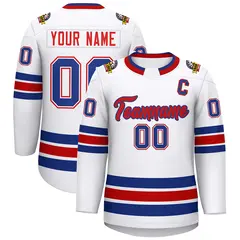 White Red-Royal Classic Style Hockey Jersey