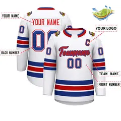 White Red-Royal Classic Style Hockey Jersey 2