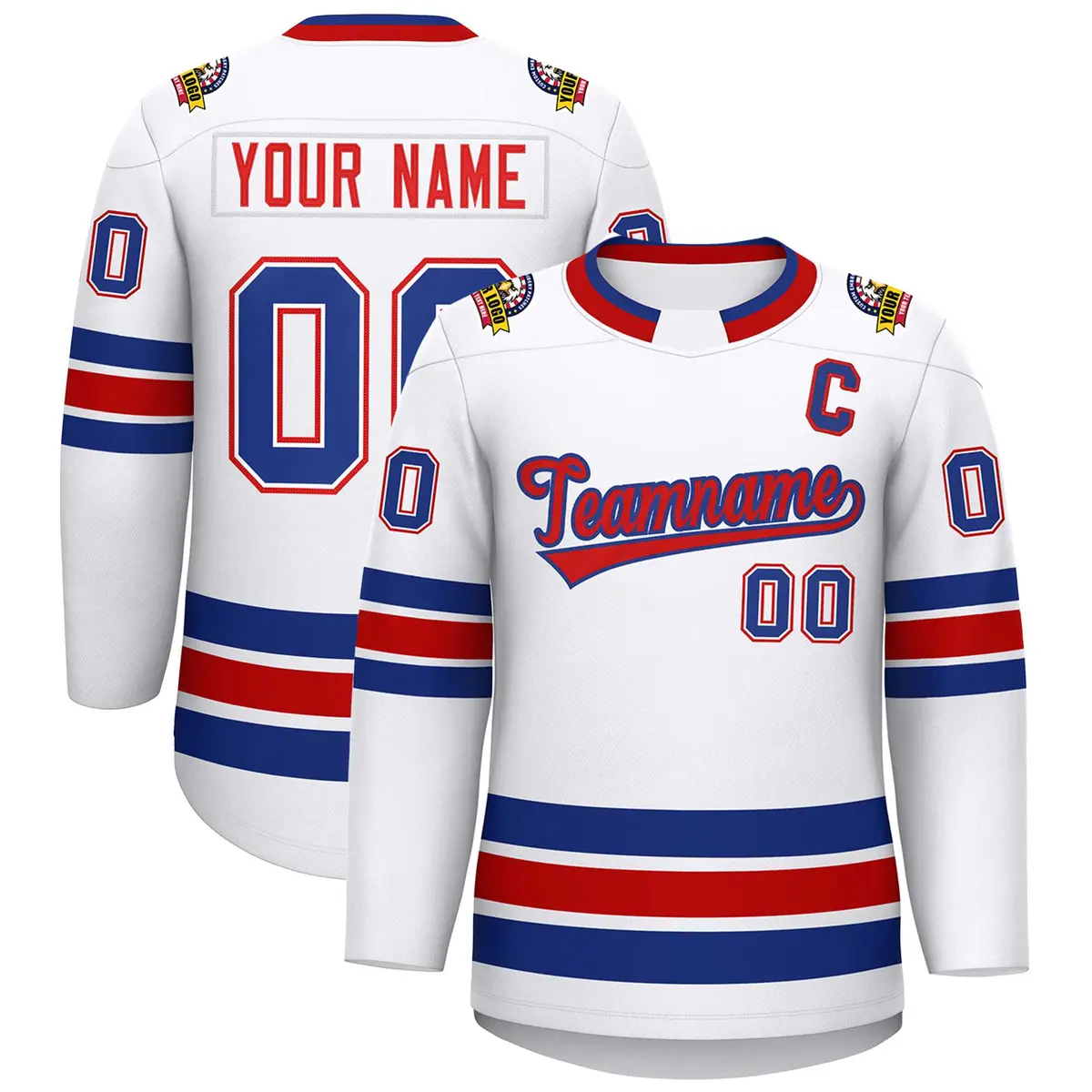 White Red-Royal Classic Style Hockey Jersey